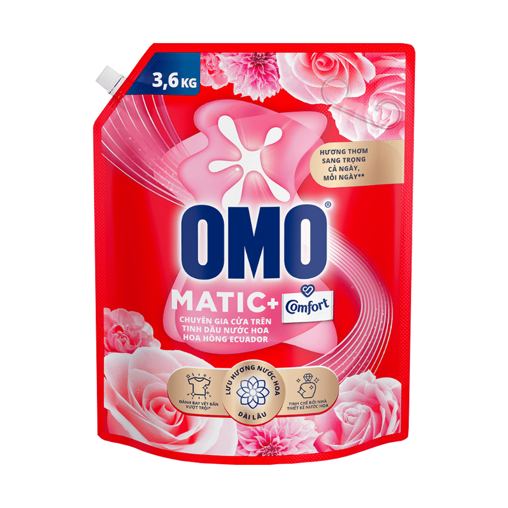 Omo Liquid Detergent Top Load Ecuador Rose Perfume 3.6kg x 4 pouches